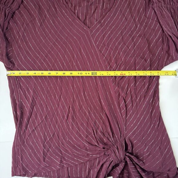 Juicy Couture Ruffle Sleeve Tie Front Top Burgundy Metallic Size Large - Picture 4 of 12